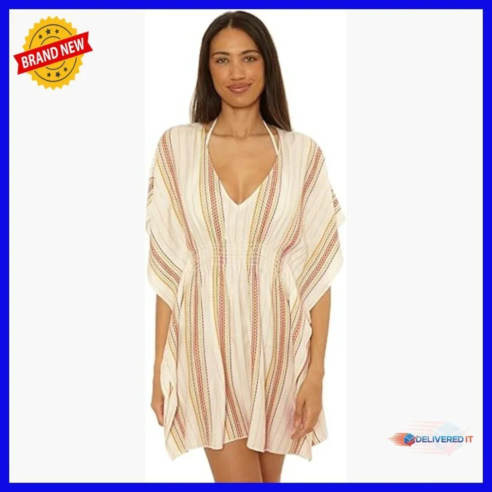 Long Sleeve Flutter Tunic Coverup with V-Neck and Metallic Stripes